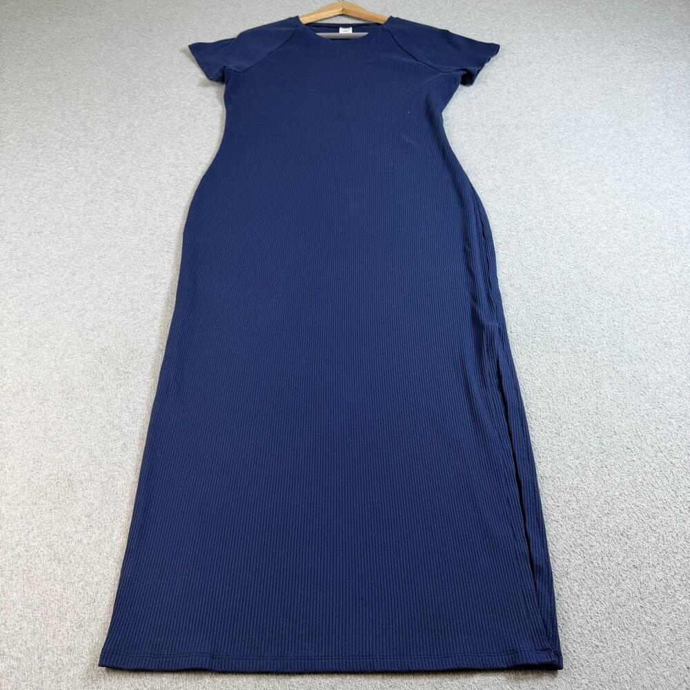 PINK Victoria's Secret Dress Women XXL Blue Ribbed Maxi T-Shirt Bodycon Slit Y2K